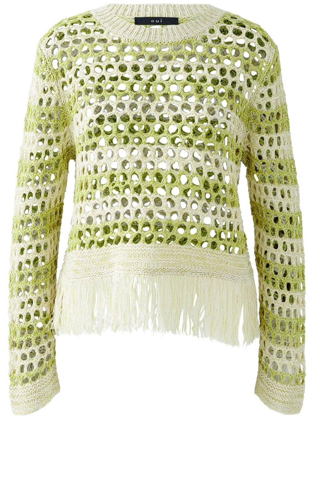 Off White and Green Mesh Knit Pullover