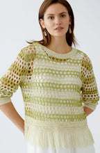 Off White and Green Mesh Knit Pullover