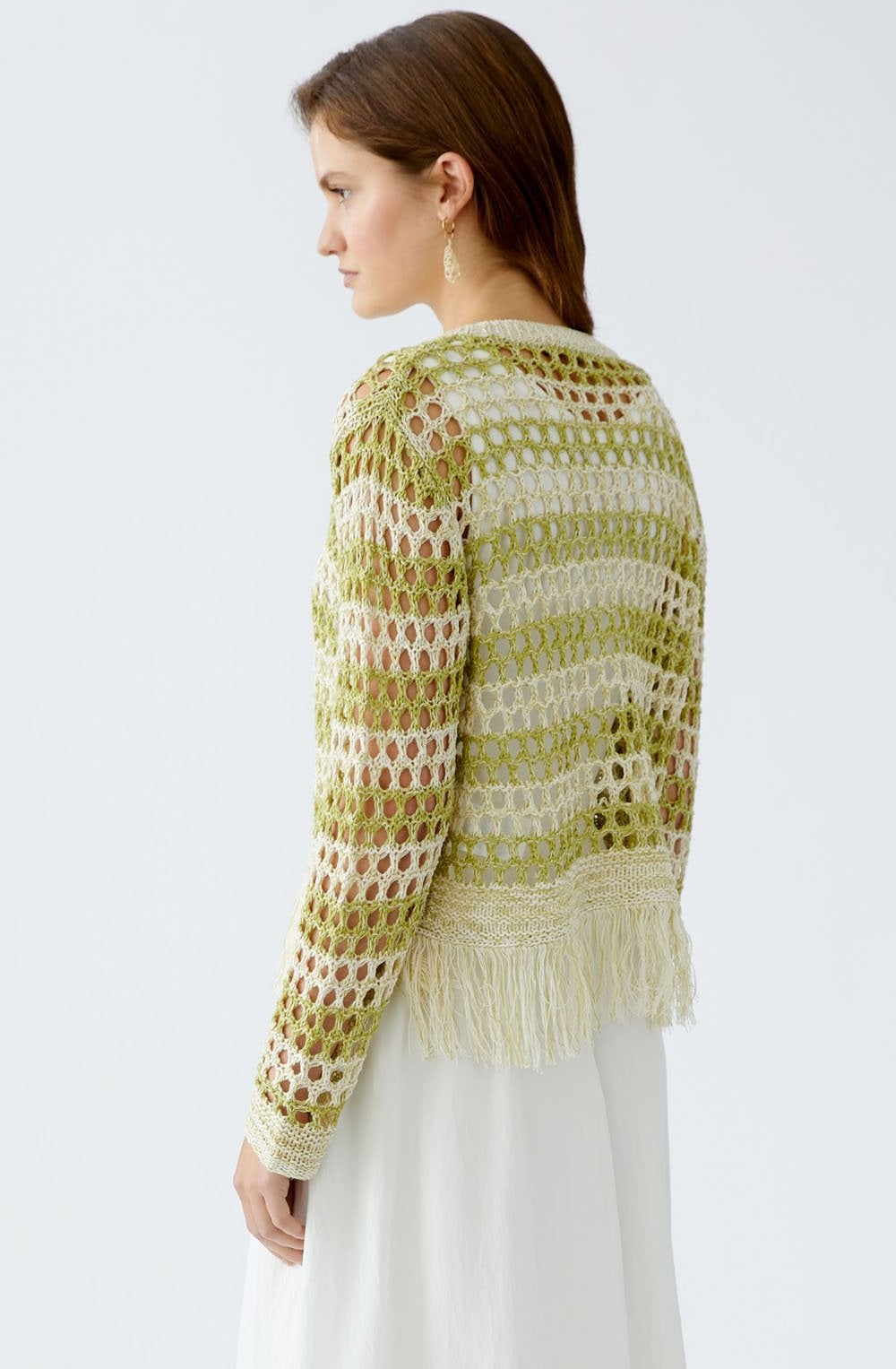 Off White and Green Mesh Knit Pullover