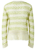 Off White and Green Mesh Knit Pullover