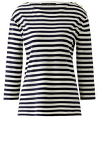 Off White and Navy Striped Top with Gold Button Details
