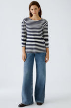 Off White and Navy Striped Top with Gold Button Details