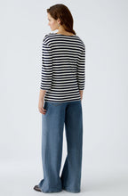 Off White and Navy Striped Top with Gold Button Details