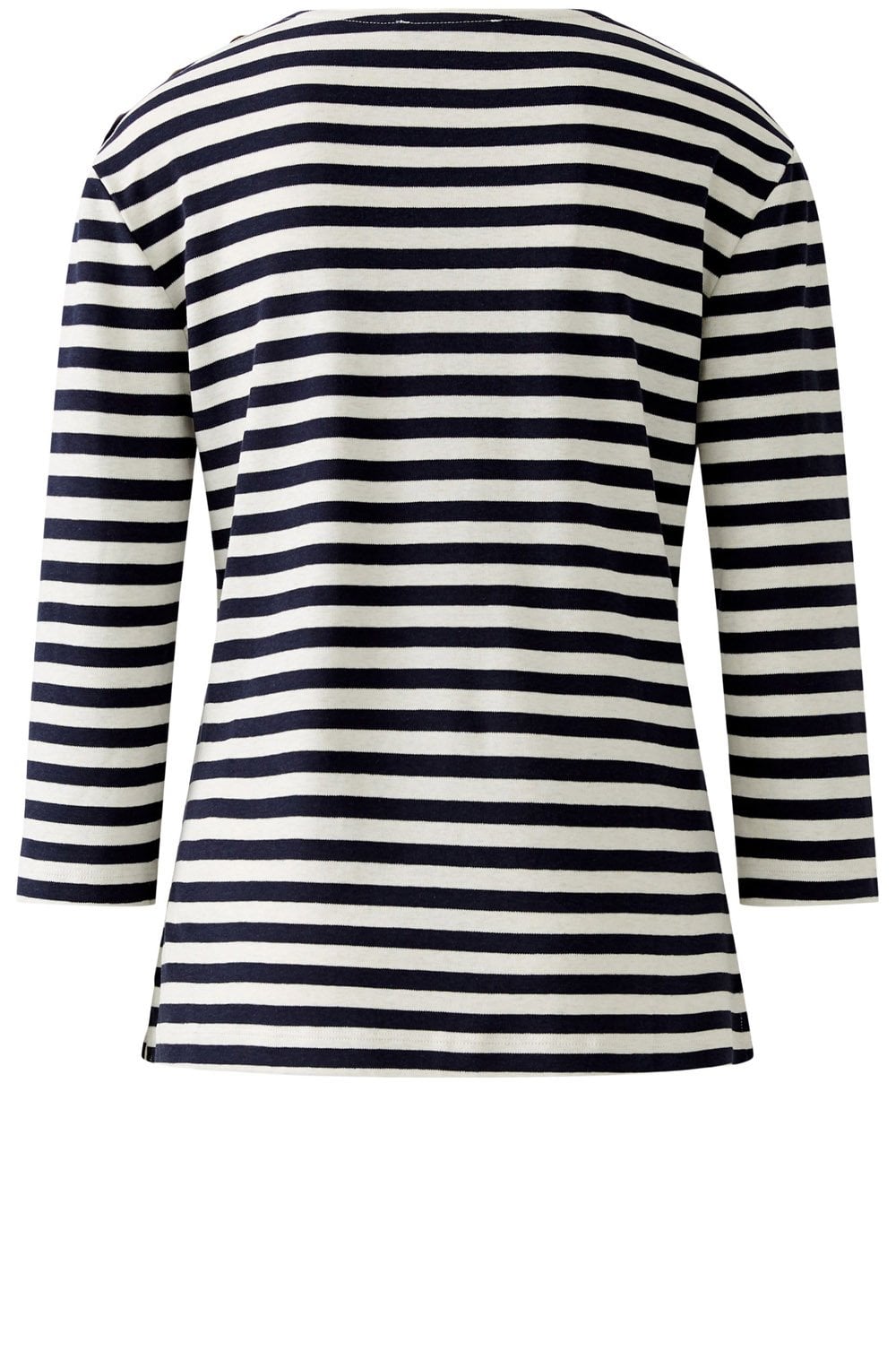 Off White and Navy Striped Top with Gold Button Details