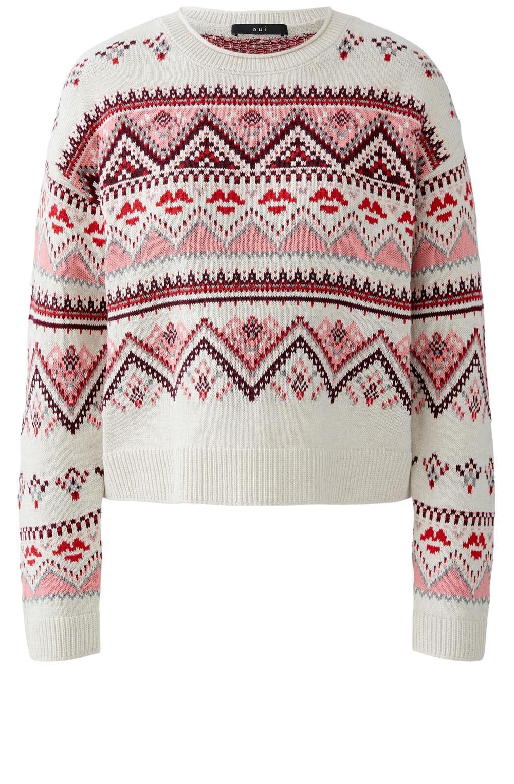 Off White and Red Norwegian Style Cotton Jumper