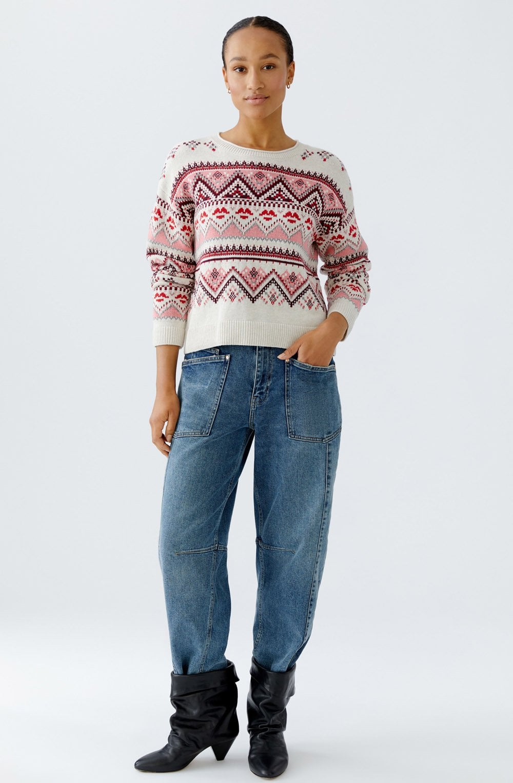 Off White and Red Norwegian Style Cotton Jumper