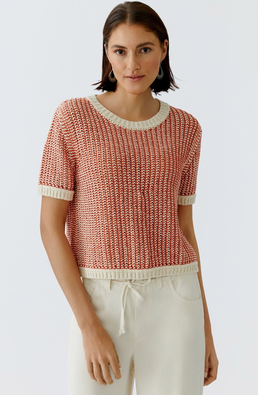 Off White & Apricot Mixed Knit Jumper