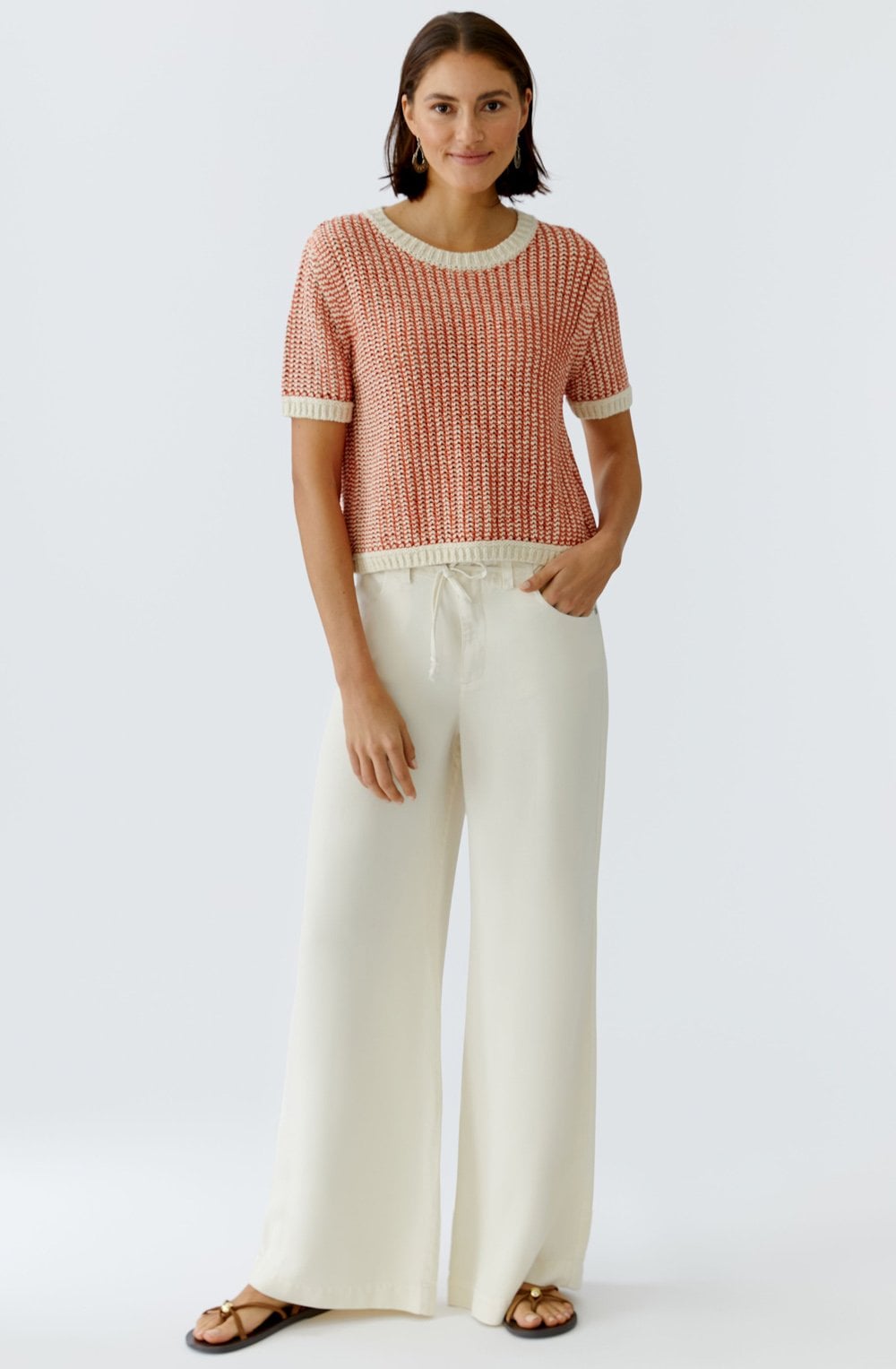 Off White & Apricot Mixed Knit Jumper