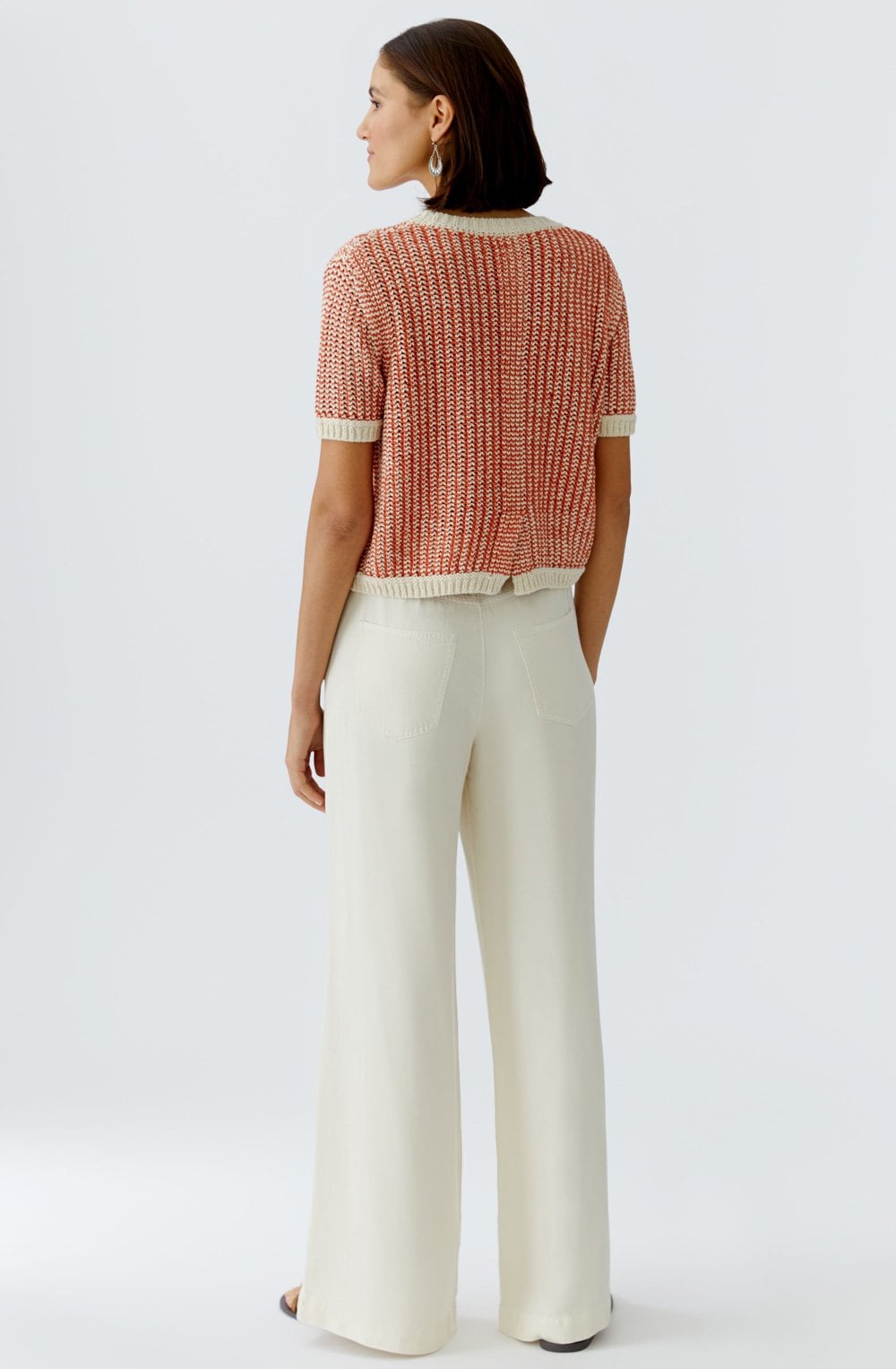 Off White & Apricot Mixed Knit Jumper