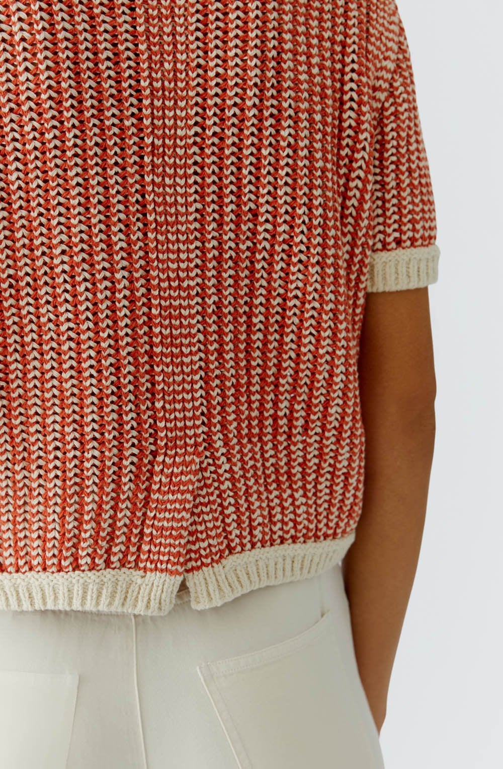 Off White & Apricot Mixed Knit Jumper