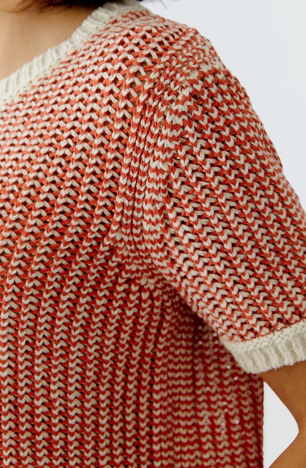 Off White & Apricot Mixed Knit Jumper
