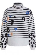 Off White & Black Stripe and Floral Jumper