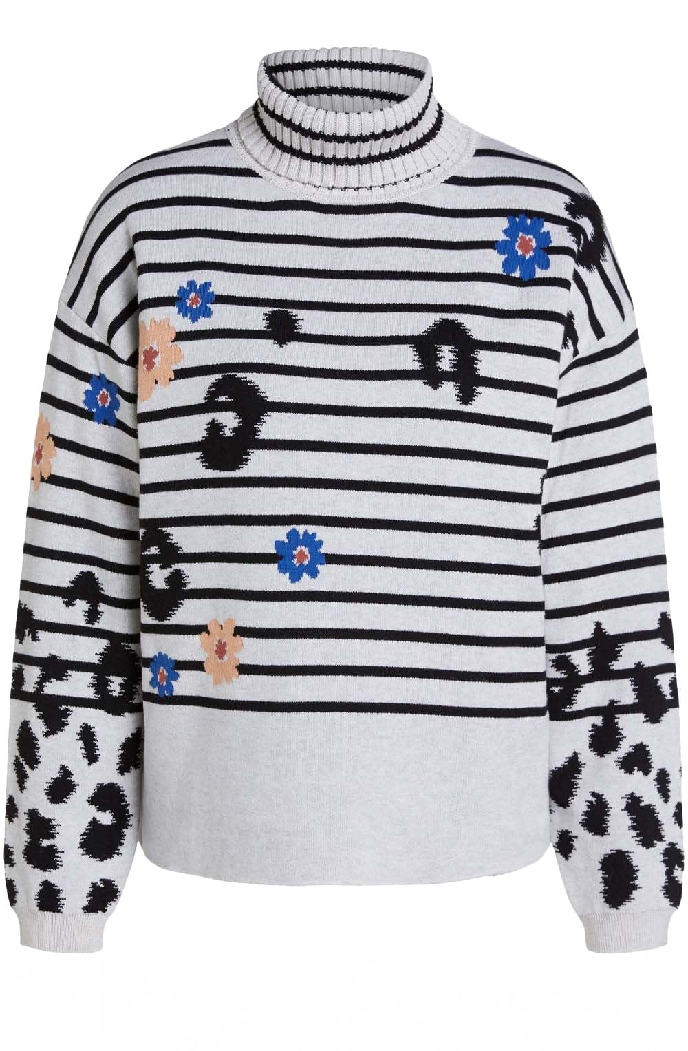 Off White & Black Stripe and Floral Jumper