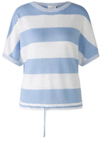 Off White Blue Drawstring Hem Linen Jumper