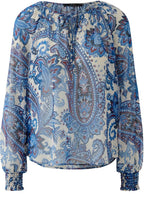Off White Blue Paisley Print Blouse