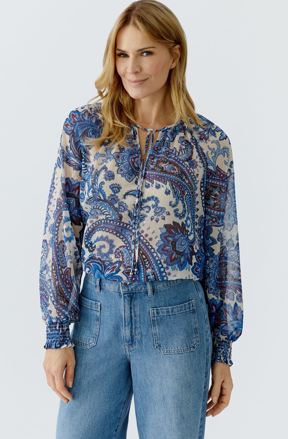 Off White Blue Paisley Print Blouse