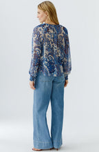 Off White Blue Paisley Print Blouse