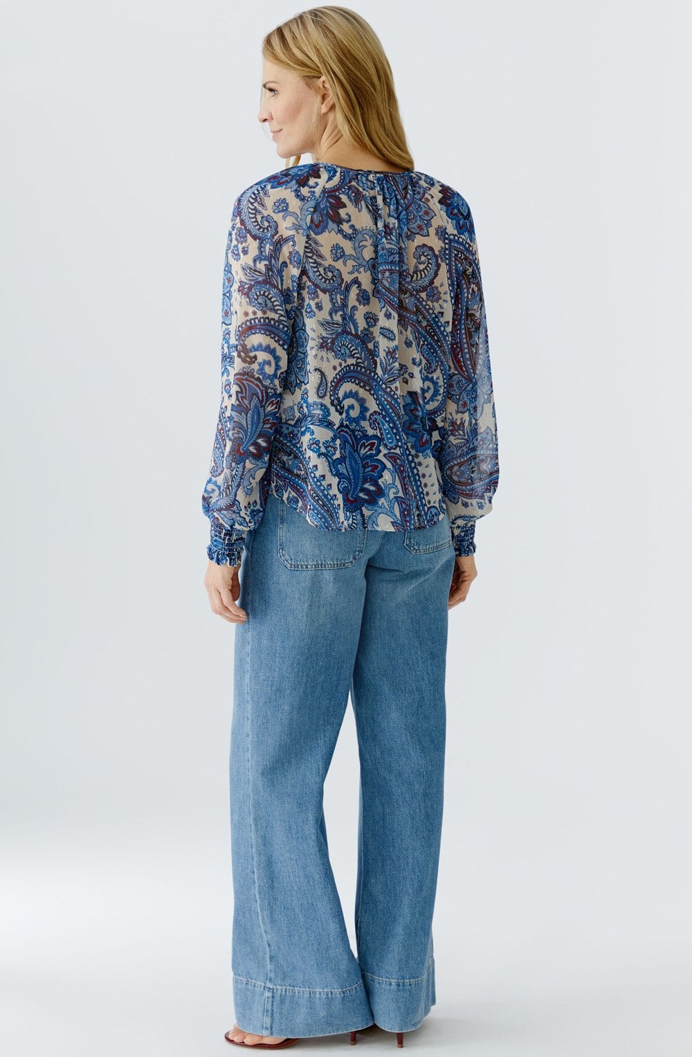 Off White Blue Paisley Print Blouse