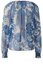 Off White Blue Paisley Print Blouse