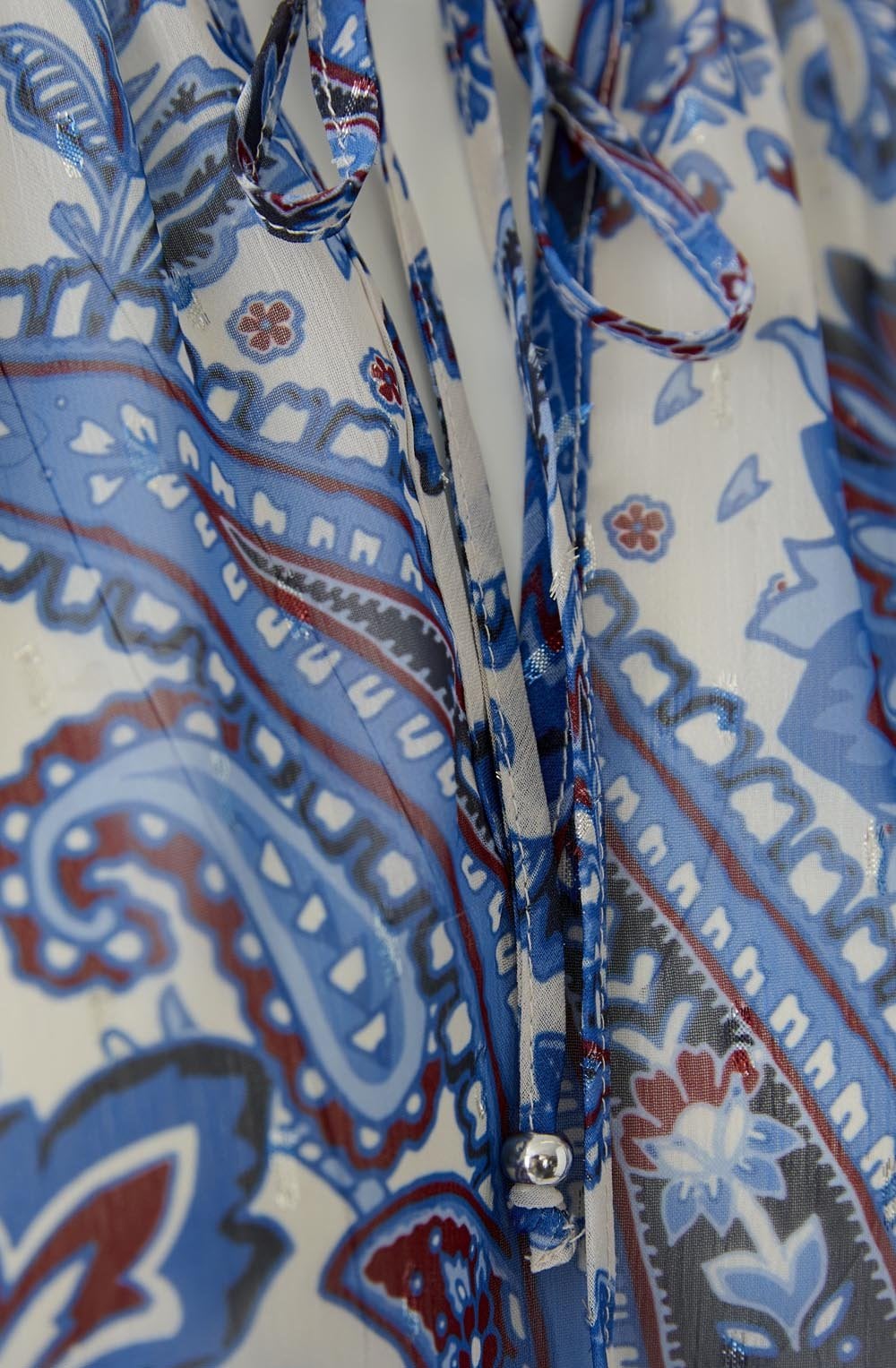 Off White Blue Paisley Print Blouse