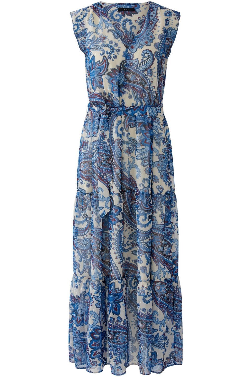 Off White Blue Paisley Print Maxi Dress