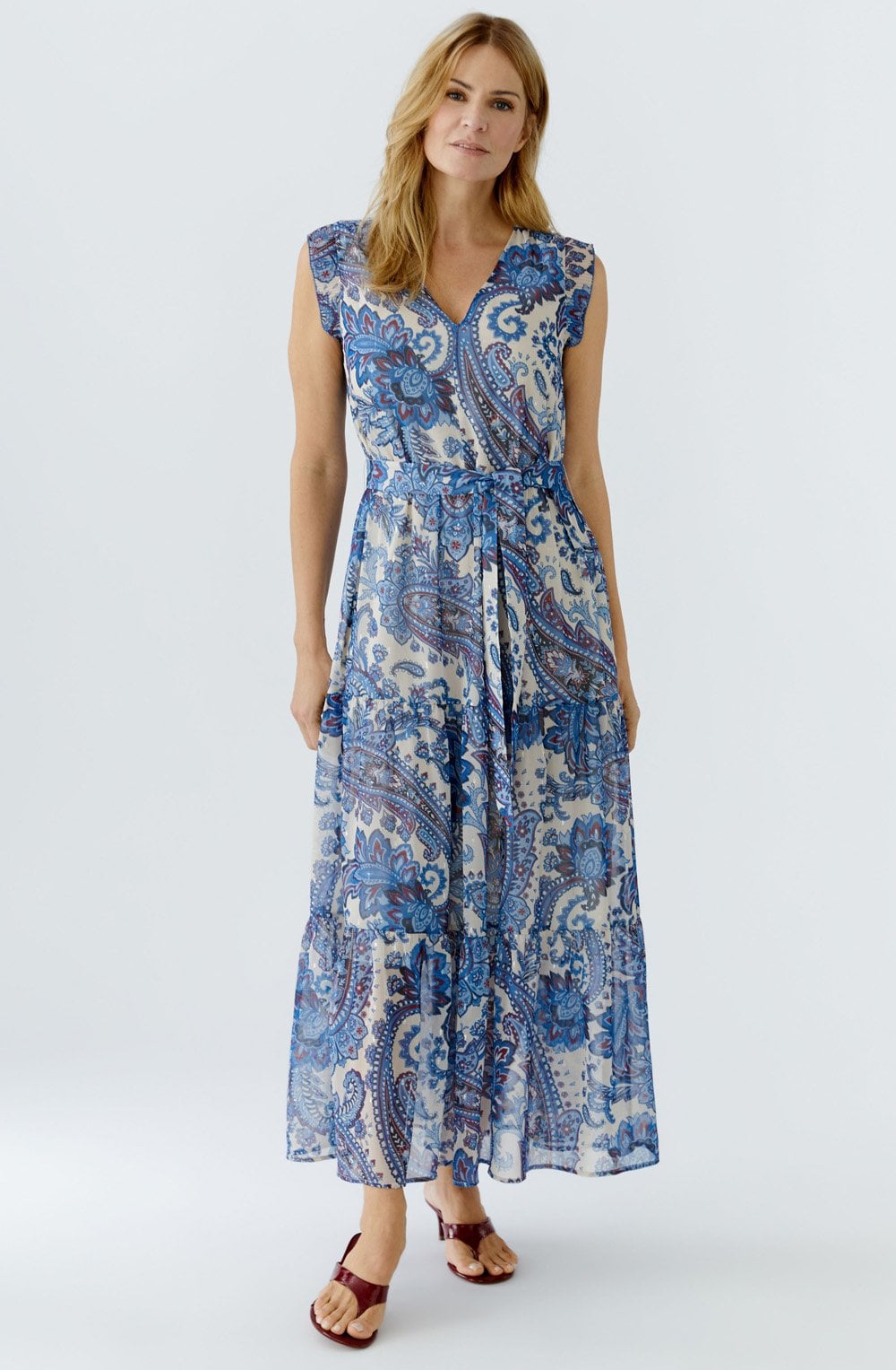 Off White Blue Paisley Print Maxi Dress