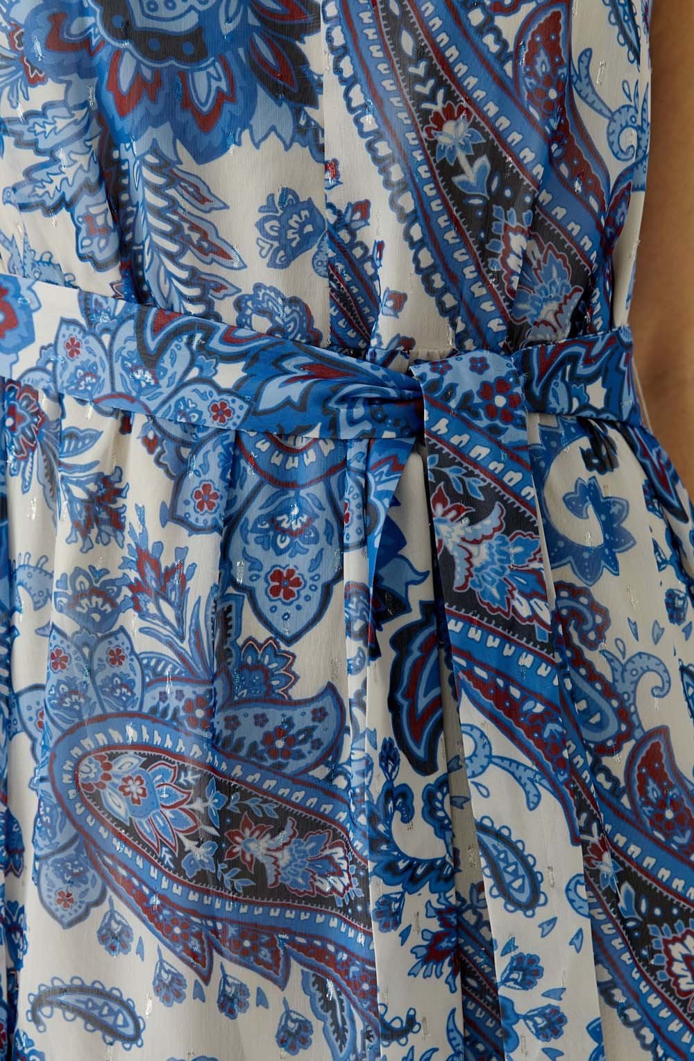 Off White Blue Paisley Print Maxi Dress