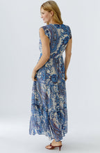 Off White Blue Paisley Print Maxi Dress