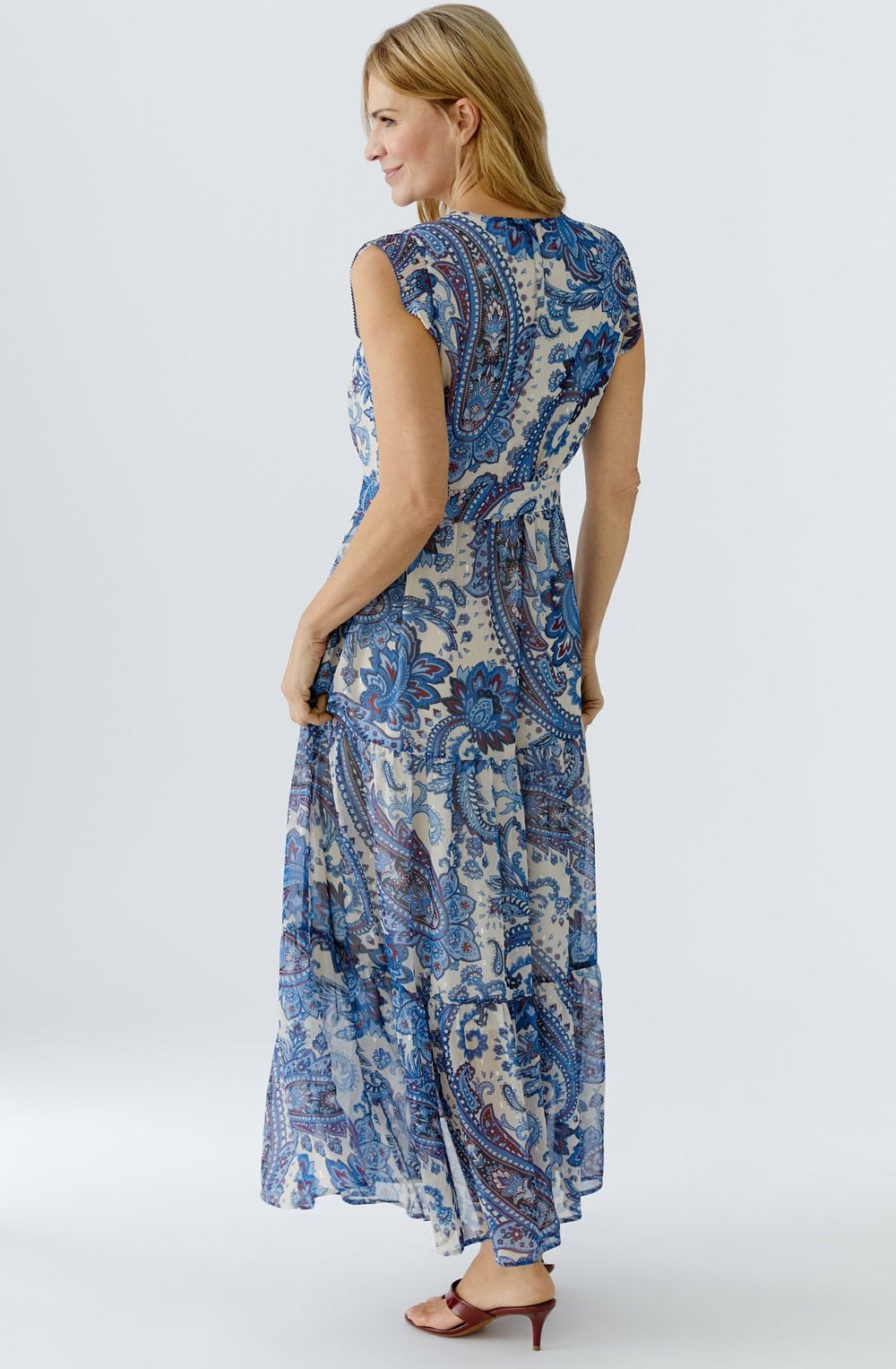 Off White Blue Paisley Print Maxi Dress