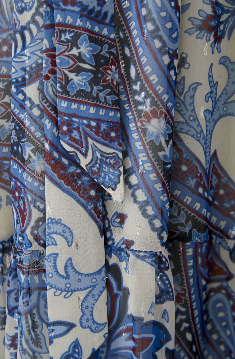 Off White Blue Paisley Print Maxi Dress