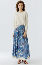 Off White Blue Paisley Print Maxi Skirt