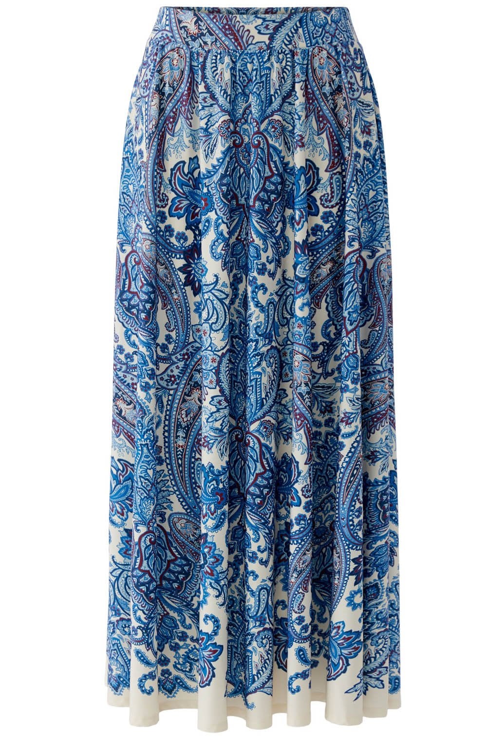 Off White Blue Paisley Print Maxi Skirt