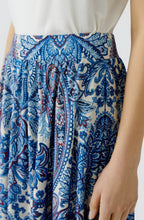 Off White Blue Paisley Print Maxi Skirt