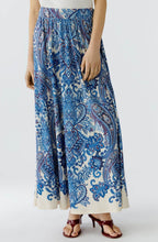 Off White Blue Paisley Print Maxi Skirt