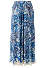 Off White Blue Paisley Print Maxi Skirt