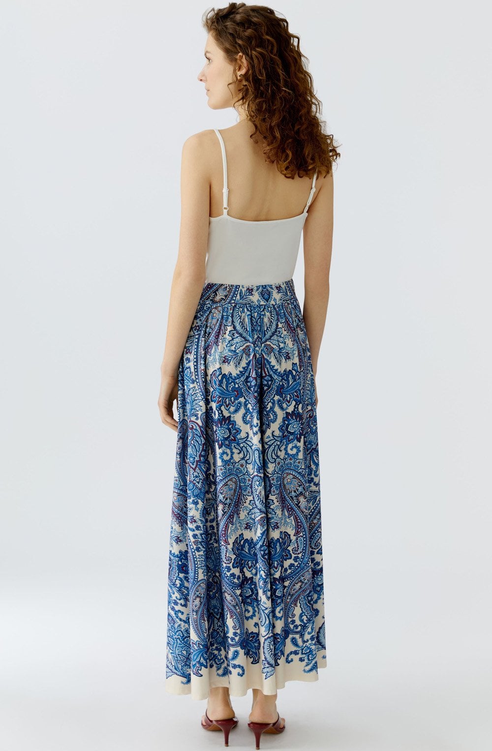 Off White Blue Paisley Print Maxi Skirt
