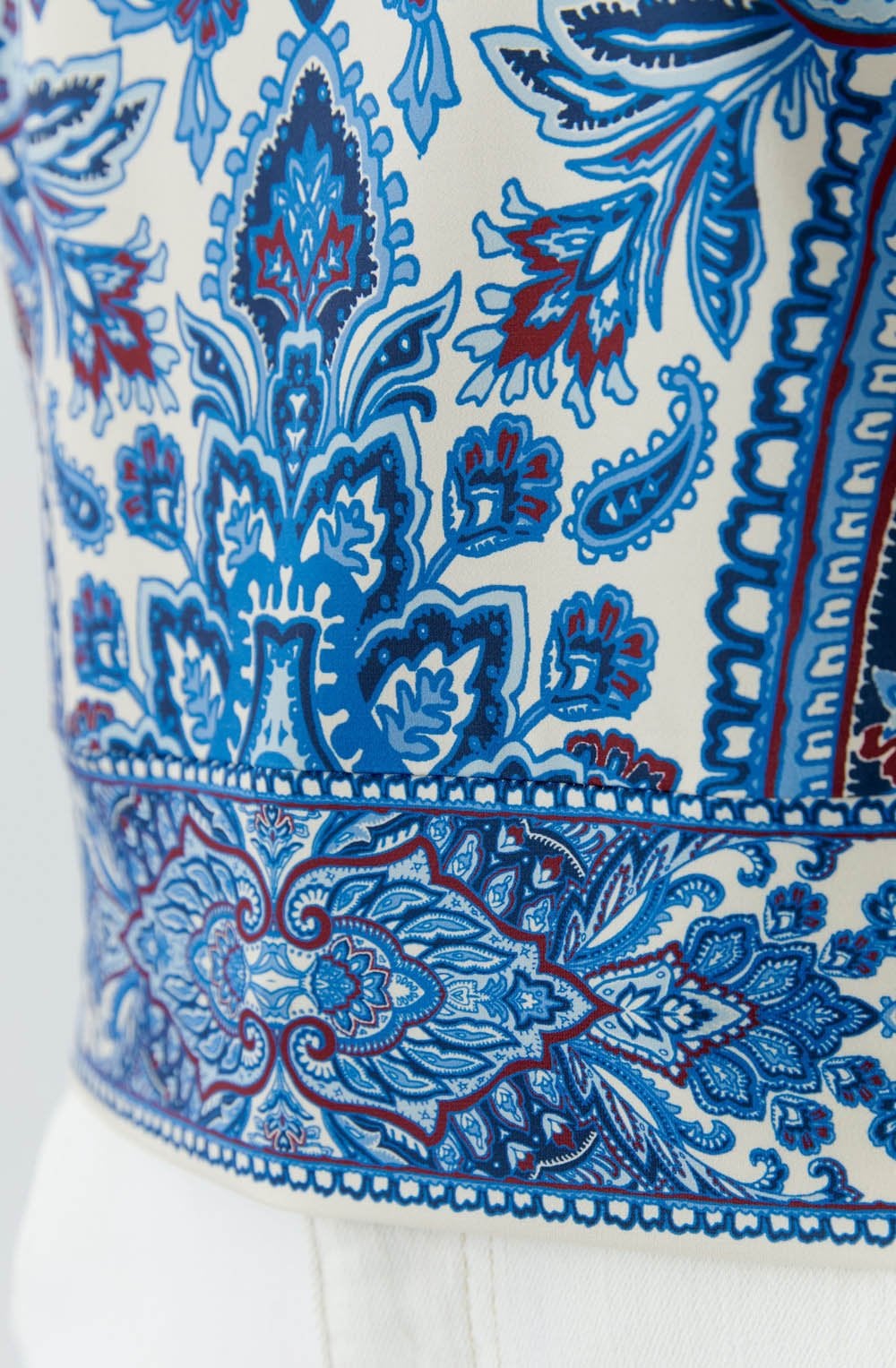 Off White Blue Paisley Print Top