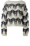 Off White Blue Zigzag Fringed Jumper