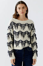 Off White Blue Zigzag Fringed Jumper