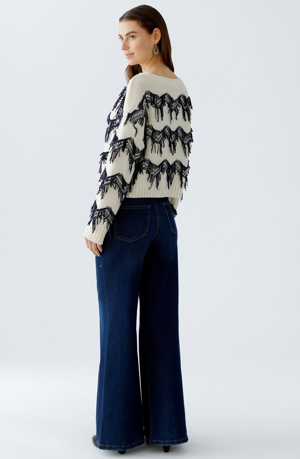Off White Blue Zigzag Fringed Jumper