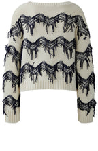 Off White Blue Zigzag Fringed Jumper