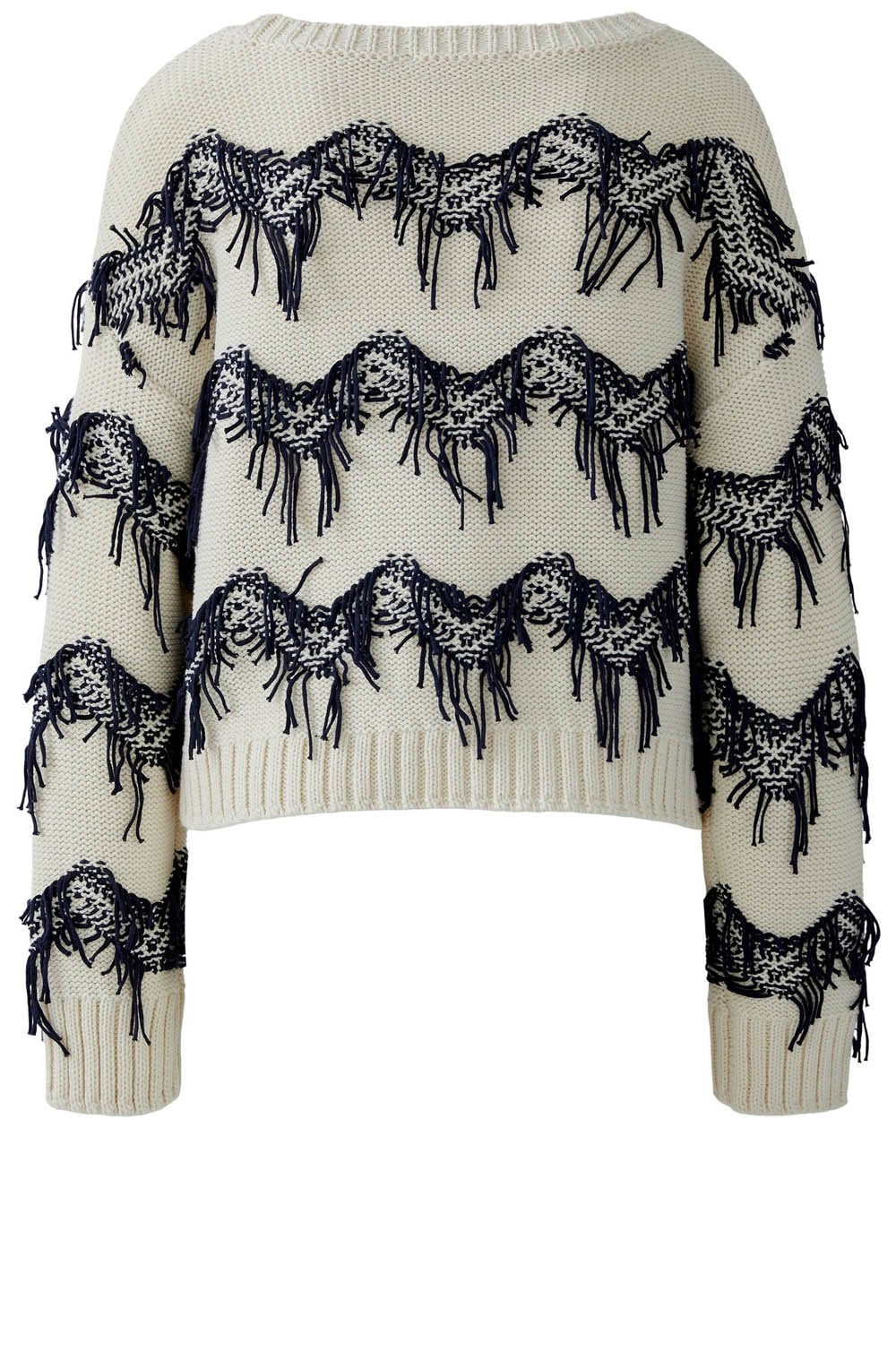 Off White Blue Zigzag Fringed Jumper