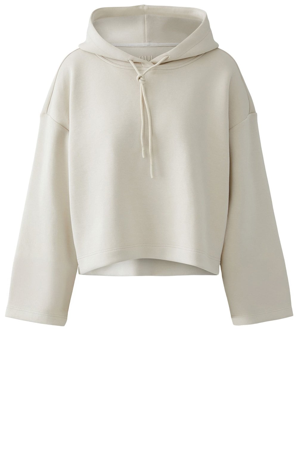 Off White Boxy Cropped Hooded Sweatshirt