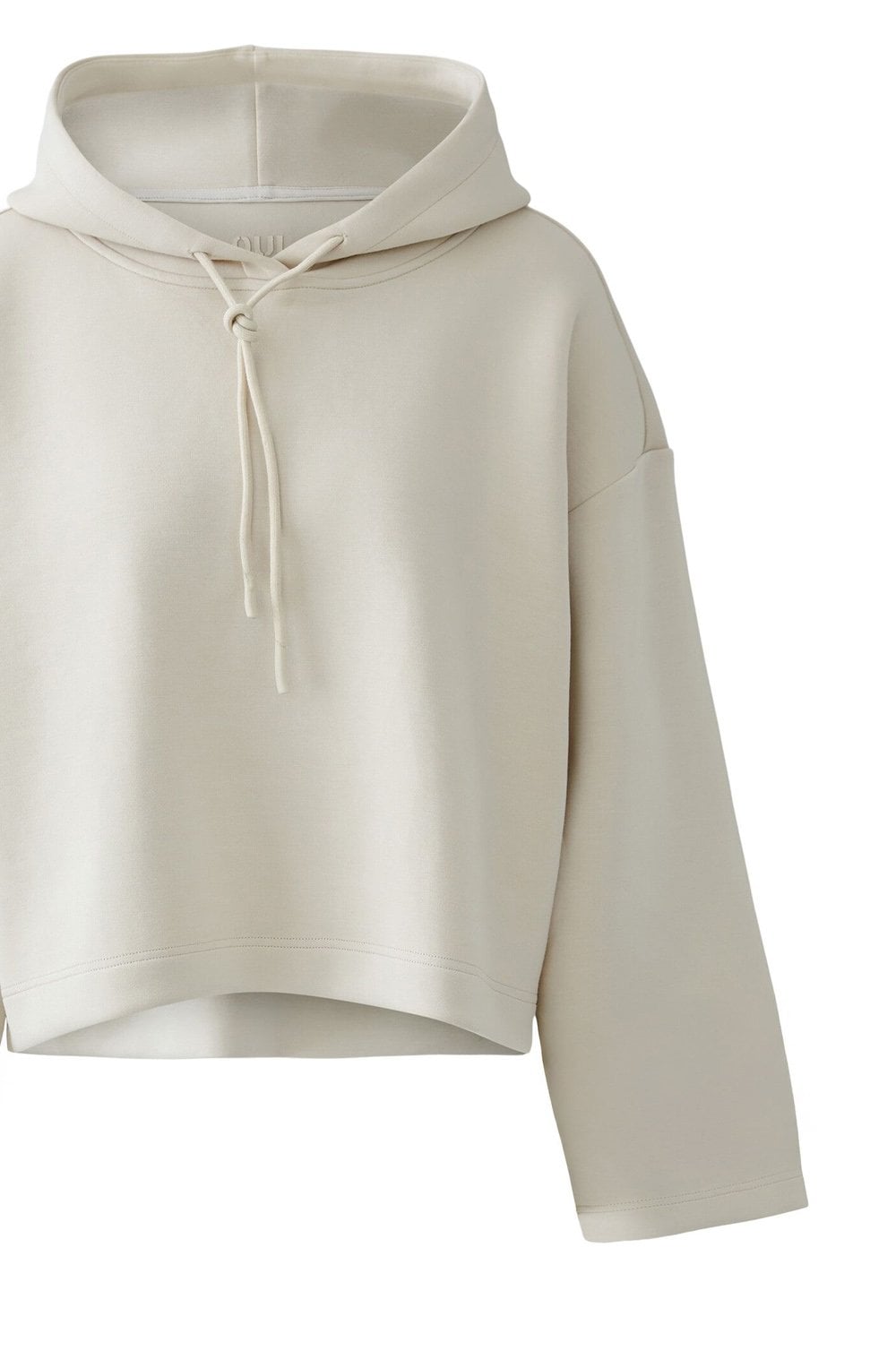 Off White Boxy Cropped Hooded Sweatshirt