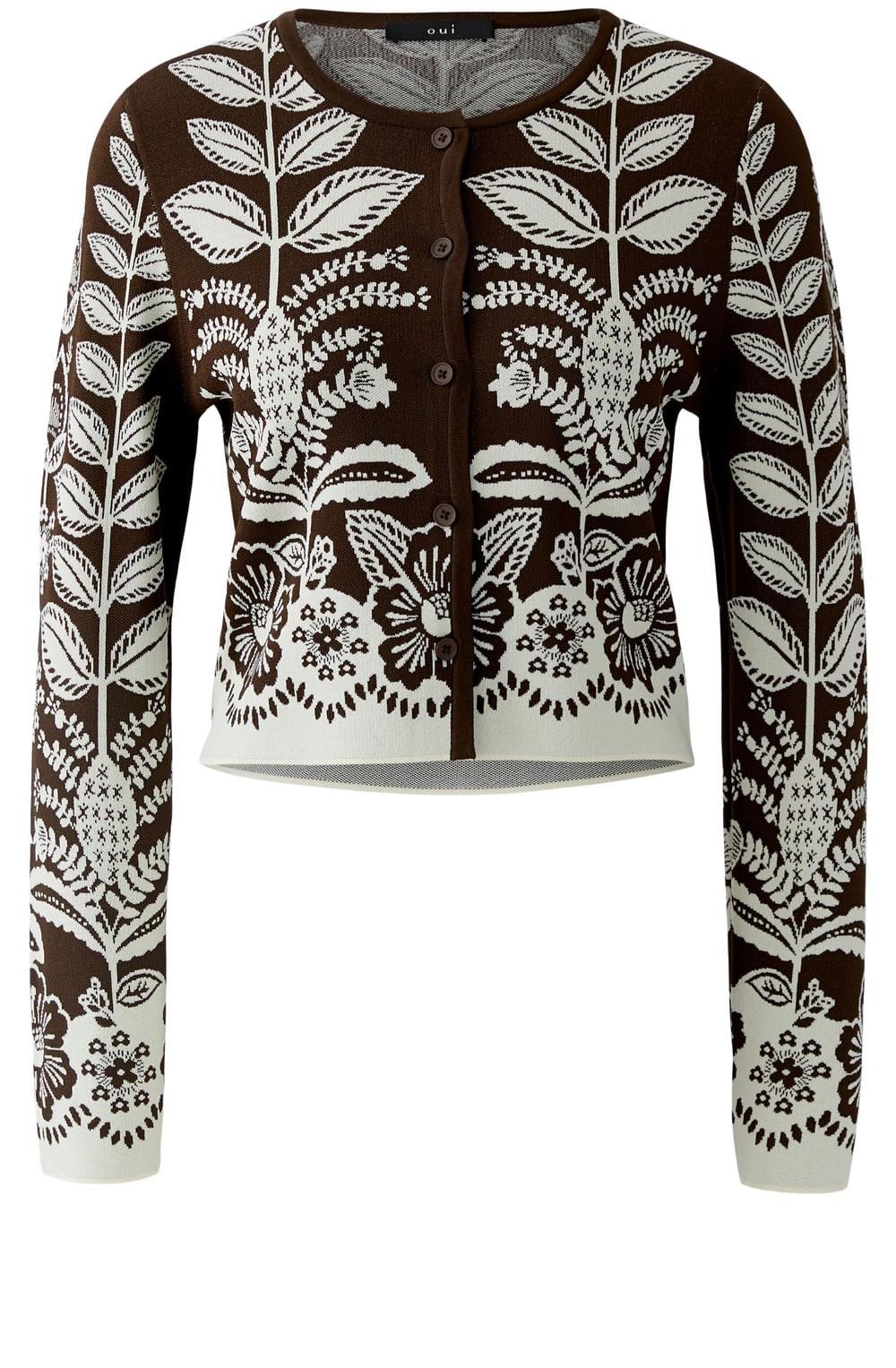 Off White & Brown Floral Design Cardigan