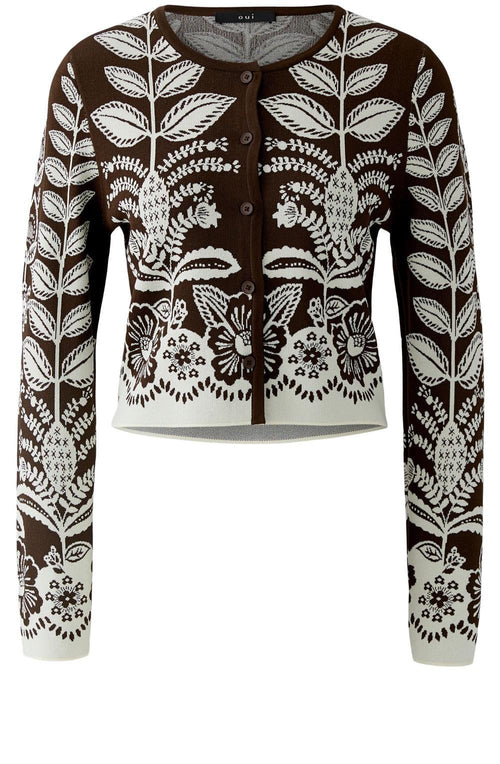 Off White & Brown Floral Design Cardigan