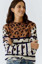 Off White Camel Animal Print and Striped Jumper