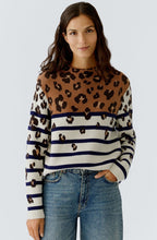 Off White Camel Animal Print and Striped Jumper