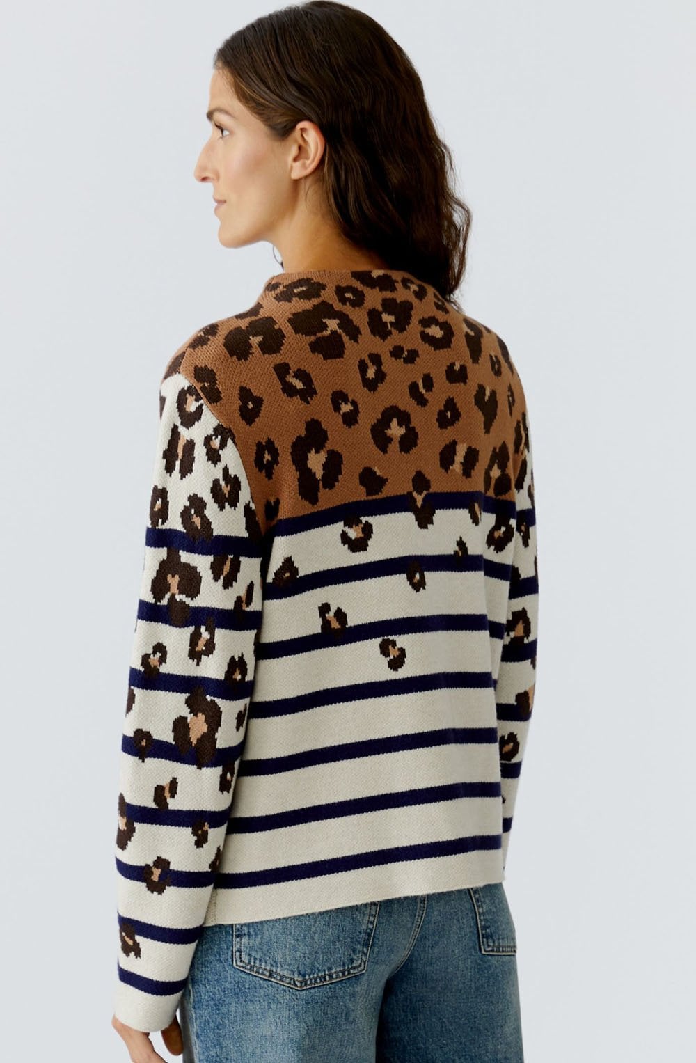 Off White Camel Animal Print and Striped Jumper
