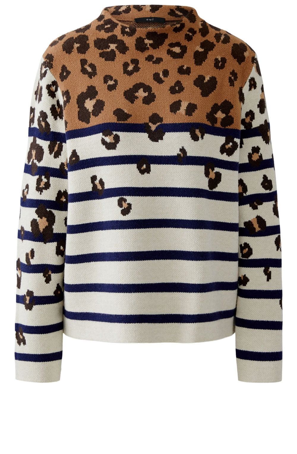 Off White Camel Animal Print and Striped Jumper